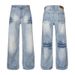 Men's Clothing Four Seasons American Retro Washed Light Color Grinding White Lightning Bamboo Pattern Jeans Straight Mopping Couple_viptrois.com