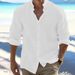 Long Sleeve Cotton Linen Summer Hot Sale Beach Style Shirts Solid Color Casual Versatile Stand Collar Shirt Men's Top_viptrois.com
