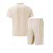 2025 Men Europe And The United States New Summer Waffle Solid Color Zip-up Lapel Short-sleeve Suit Shorts Two Sets_viptrois.com
