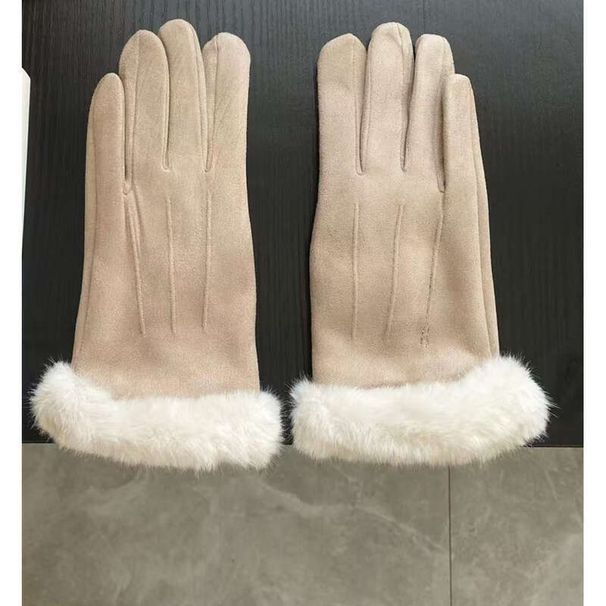2024 Winter Warm Gloves Women's Suede Plush Outdoor Thickened Skiing Windproof And Antifreeze Five Finger Cover Moisture_viptrois.com