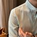 Summer Stand Collar Striped Short Sleeved Shirt For Men 25 Years New Style Light Mature Style Light And Simple Seersucker Mid Sleeve Shirt Trend_viptrois.com