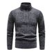 Men's Fleece-Lined Knit Sweater Jacket - Warm Winter Pullover With Stand Collar, Loose Fit, Solid Color, Plus Size Options_viptrois.com