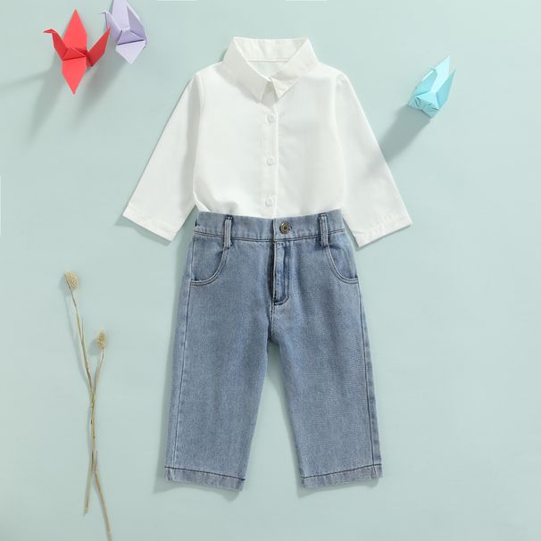 Mother&Kids Girls' suit long-sleeved children's suit Baby clothes Children's shirt denim two-piece suit_viptrois.com