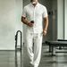 Men’s Linen Short-Sleeve Shirt & Pants Set – Breathable Summer Outfit (S-XXXL, White/Grey/Black/Pink/Khaki/Sky Blue/Army Green)_viptrois.com