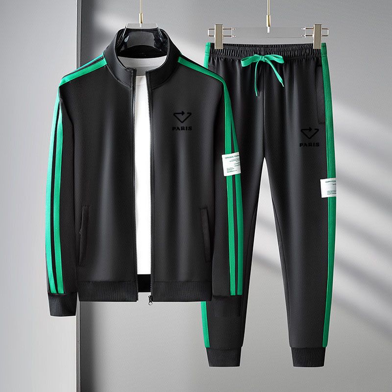Men's Clothing Autumn Men's Sports Casual Sweatshirt Sweatpants Suit Cardigan Zipper Two Piece Suit Triangle Letter Style_viptrois.com