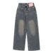 Kids Clothing Girls pants spring and autumn outer wear middle and large children straight loose trousers plus velvet children's jeans_viptrois.com