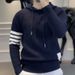 Seasonal Long Sleeved Contrasting Striped Hooded Knitted Sweater For Men, New Men's Knitted Sweater For Men_viptrois.com