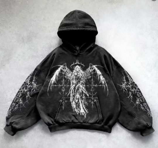 "Anime Streetwear Hoodie – Unisex Graphic Print Pullover With Oversized Fit (7 Sizes, Distressed Black)"_viptrois.com