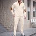 Men's Autumn New American Style Stand Up Collar Button Elbow Pads Color Matching Long Sleeved Sweatshirt Trousers Suit_viptrois.com
