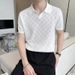 Summer New Men's Short Sleeve Polo Shirt Hollow Rhombus Elastic Cotton Fashion Lapel Men's Short Sleeve POLO Shirt_viptrois.com