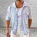 Men's Clothing Knitted Cardigan Summer New Striped Color Matching Lapel Short Sleeved Jacket_viptrois.com