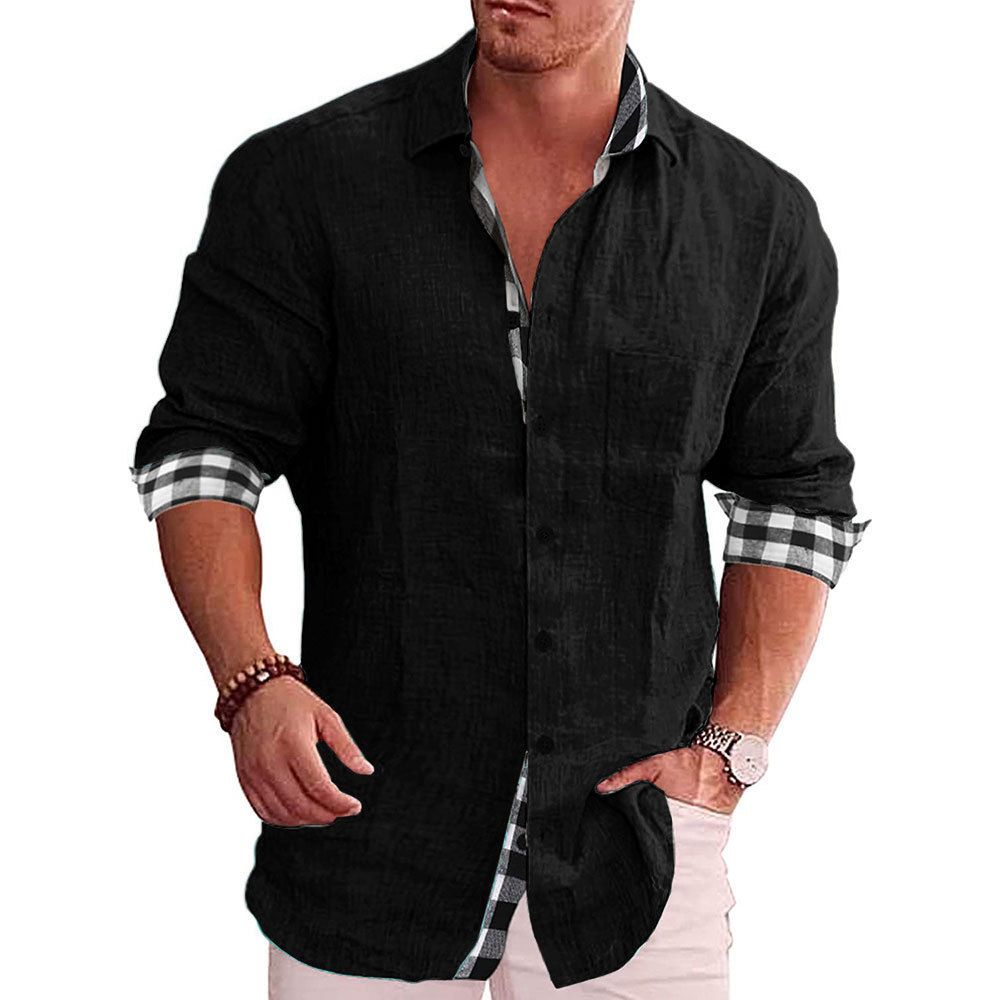 Men's Clothing Autumn Casual All Match Lapel Plaid Bottoming Shirt Long Sleeved Men's Shirt_viptrois.com