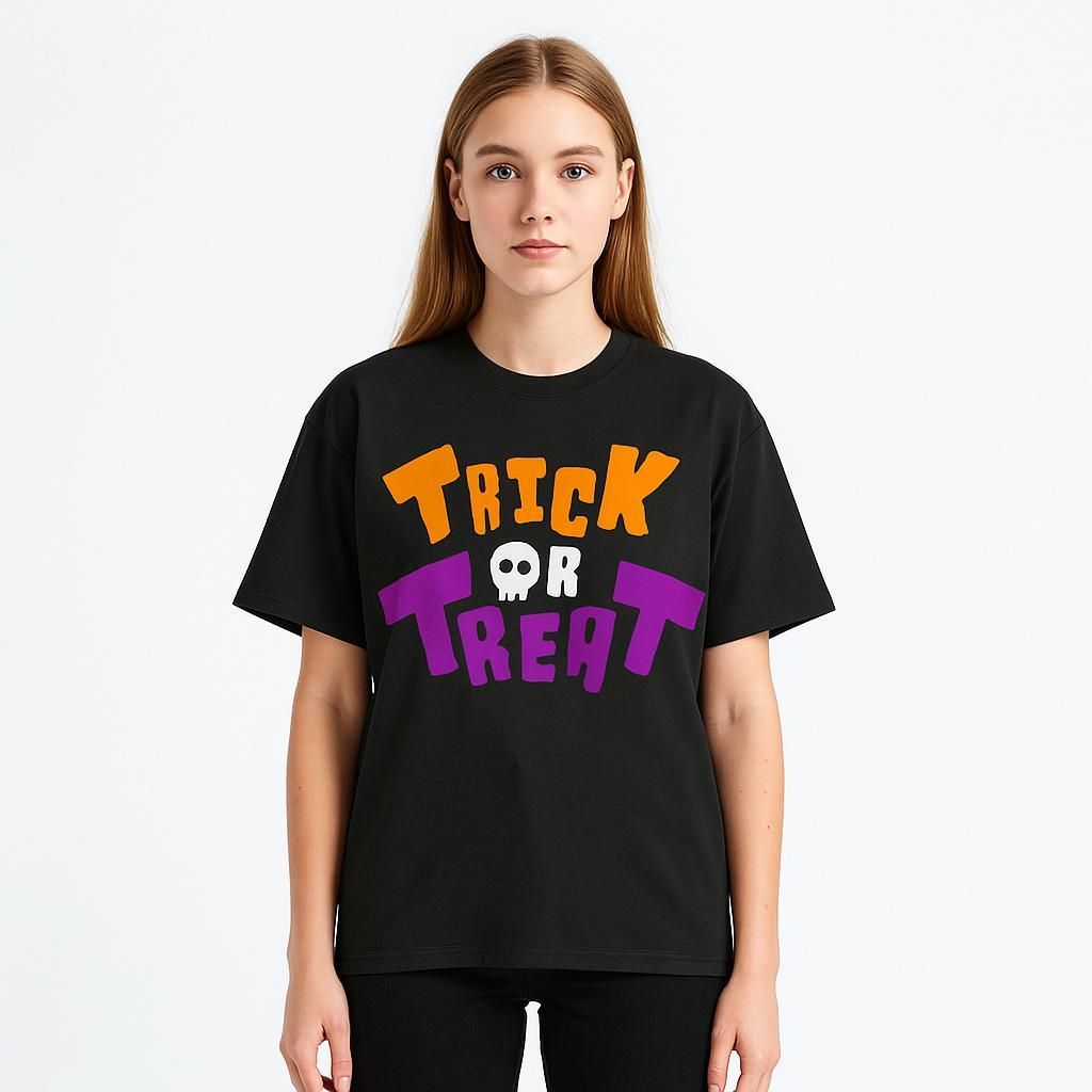 Camiseta Algodón 100% Con Estampado Letras Calavera Estilo Unisex, Manga Corta, Esencial Para Fiestas Halloween, Regalo_viptrois.com