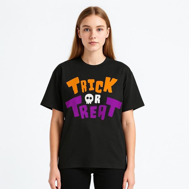 Camiseta Algodón 100% Con Estampado Letras Calavera Estilo Unisex, Manga Corta, Esencial Para Fiestas Halloween, Regalo_viptrois.com