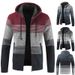Men's Color Block Fleece Lined Hooded Cardigan Sweater - Warm Winter Knit Pullover With Contrast Panels_viptrois.com