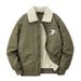 Men's Aviator Jacket Winter Coat With Fleece Lining, Shearling Collar Workwear Style Cotton Bomber Jacket For Casual Outwear (Khaki, Navy, Army Green)_viptrois.com