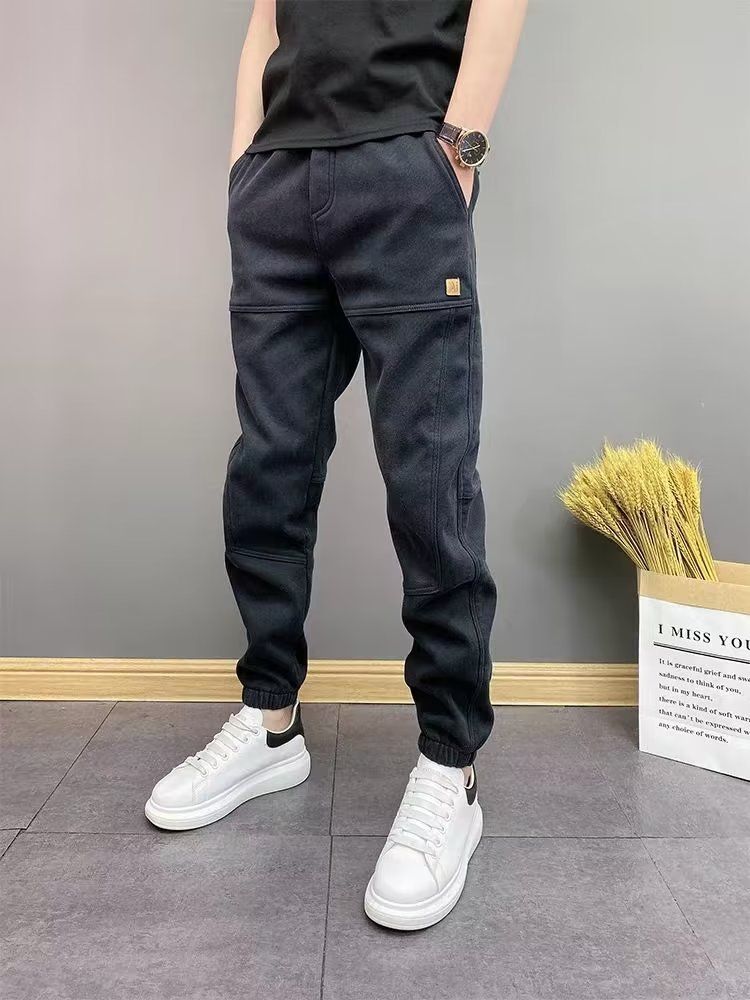 Men's Black Jogger Pants European Style Loose Fit Casual Trousers Korean Style Spring Autumn Versatile Cool Loose Bottoms_viptrois.com