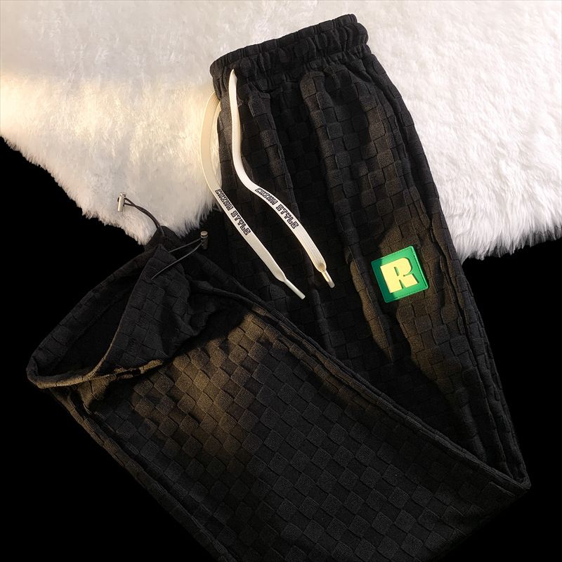 Men's Clothing Waffle High Street Wide Leg Trousers Loose Thin Retro Cuffed Sweatpants_viptrois.com
