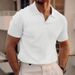 Men's Polo Neck Short Sleeve Sports T-shirt Cross Border Men's Fashion European And American High End V-neck Solid Color Top_viptrois.com