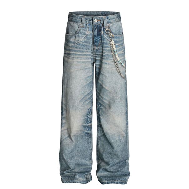 Men's Clothing And Women's High End Retro Digital Printing Chain Design Men's Loose Jeans_viptrois.com