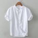 Men's Clothing Stand Collar Linen Shirt Short Sleeved Cotton And Linen Shirt Summer Thin Loose Casual Linen Shirt_viptrois.com