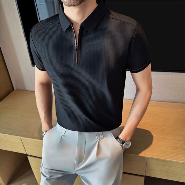 High End Men's Business Shirt Summer New Style Breathable Outdoor Thin Versatile Short Sleeved Collared Trendy Shirt_viptrois.com