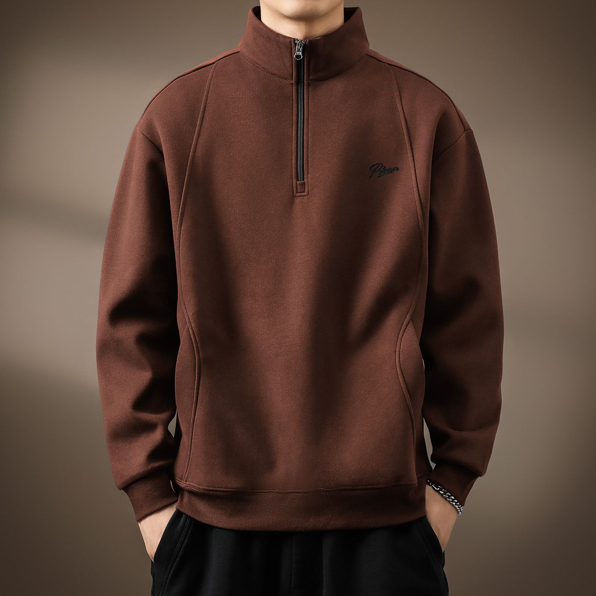 Men's Heavyweight Quarter-Zip Polo Sweatshirt - Soft Vintage Style Pullover For Fall_viptrois.com