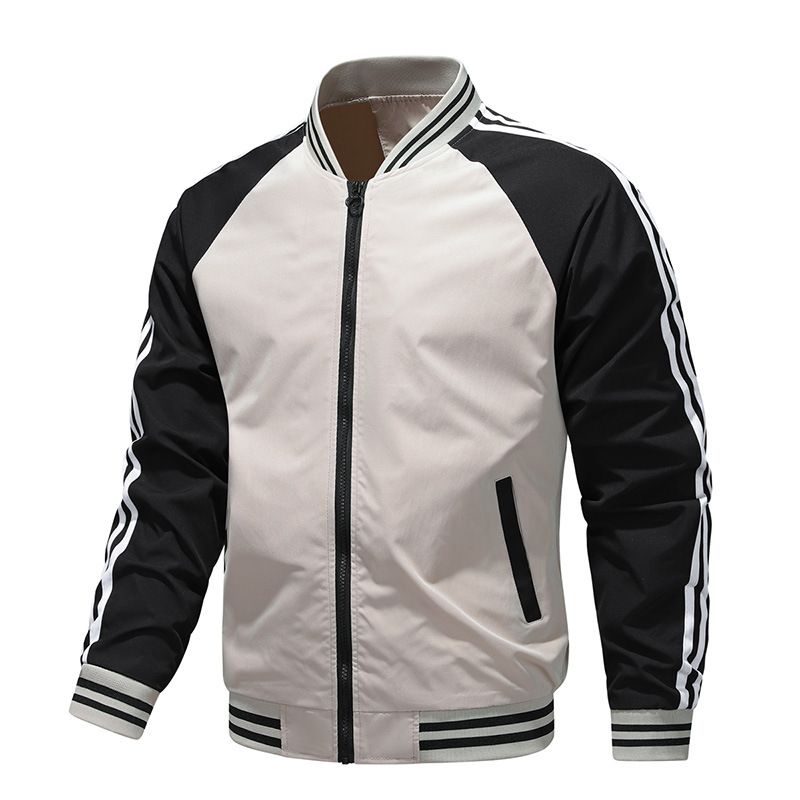 New Autumn Baseball Collar Jacket For Men – Slim Fit Two-Stripe Cotton Blend Bomber (M-5XL, White/Black/Green)_viptrois.com