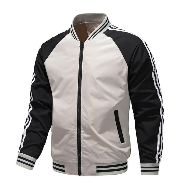 New Autumn Baseball Collar Jacket For Men – Slim Fit Two-Stripe Cotton Blend Bomber (M-5XL, White/Black/Green)_viptrois.com