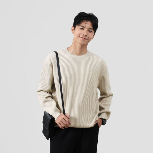 Wesson Men's Round Neck Men, Thick Warm For Autumn And Wint, With Solid Color Loose Base Knit Sweat As The Inn_viptrois.com