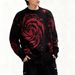Dark Streetwear Knit Sweater - Cosmic Star Print, Distressed Hem & Fringe Detail, Punk Gothic Style For Men (Black, S/M/L)_viptrois.com