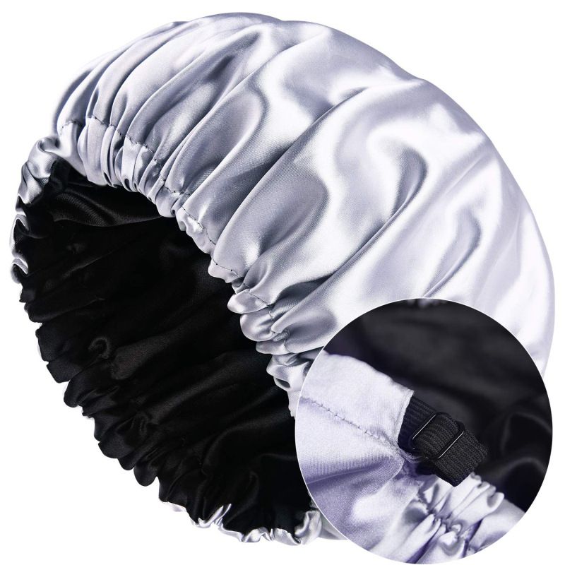Nightcap double layer satin large lace nightcap solid color large round cap adjustment chemotherapy hat_viptrois.com