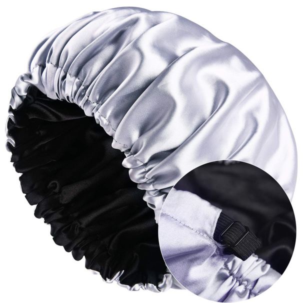 Nightcap double layer satin large lace nightcap solid color large round cap adjustment chemotherapy hat_viptrois.com