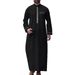 Muslim Long Sleeved Embroidered Stand Collar Arabic Style Loose Men's Casual Robe ()_viptrois.com