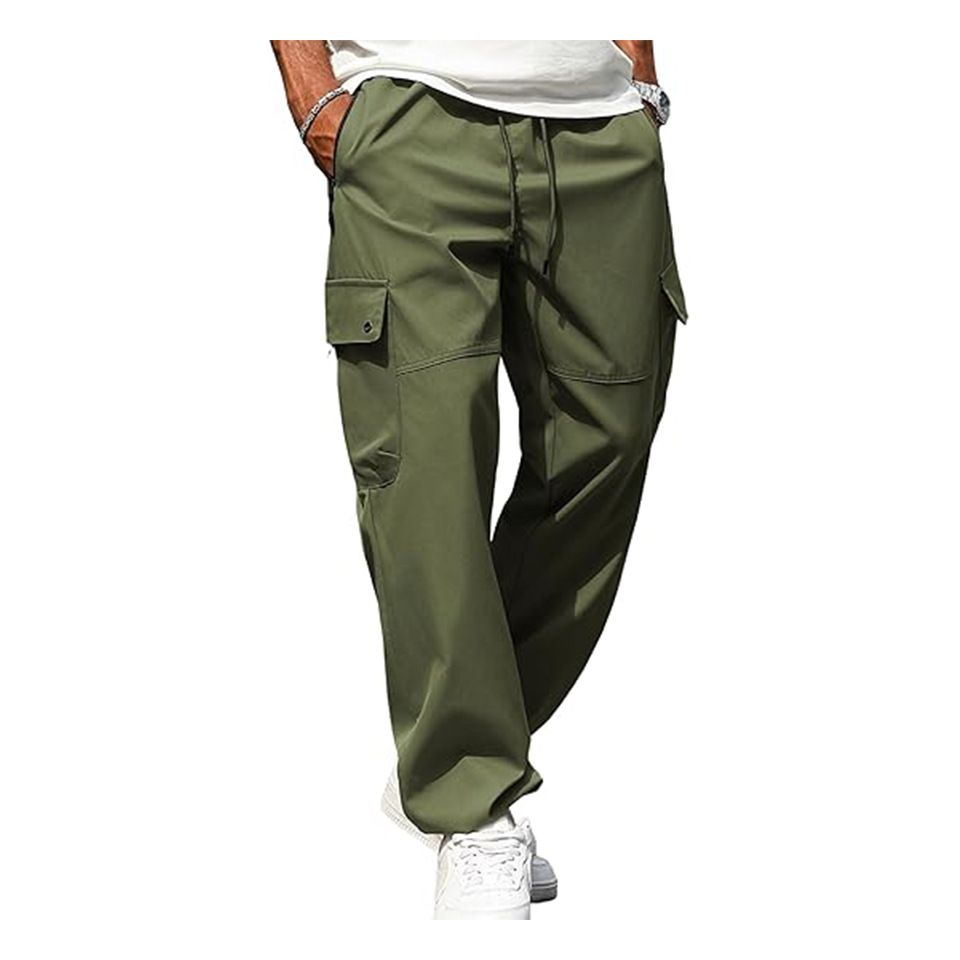 Men's Clothing Men's Jogging Casual Solid Color Drawstring Multi Pocket Straight Outdoor Workwear Trousers_viptrois.com