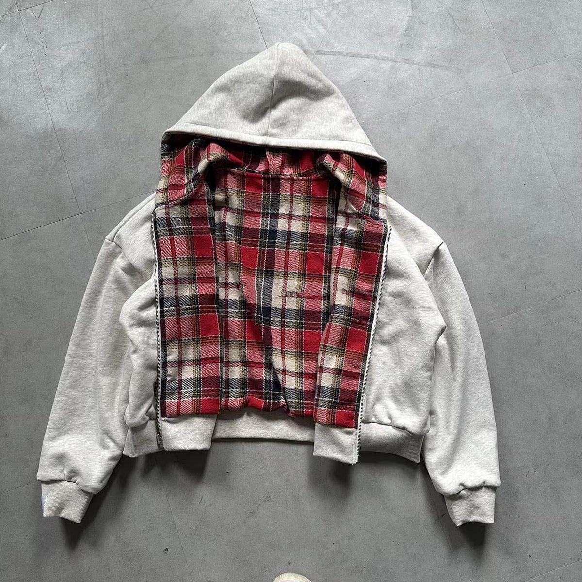 Reversible Zip-Up Hoodie For Men – Vintage American Style With Patchwork Design, Oversized Fit, Unisex Casual Wear For Spring & Fall_viptrois.com
