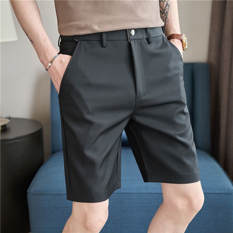 plus Size Men's Stretch Elastic Waist Shorts Casual Five Point Dress Pants for Live Stream Selection Douyin_viptrois.com