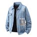 Men's Clothing Ripped Printed Denim Jacket Men's 2025 Autumn New Pink Shirt Top Trendy Letter Lapel Men's Jacket_viptrois.com