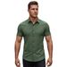 Men's Clothing Men's Short-Sleeved Collared Shirt Muscle Fitness Stretch Solid Color Sports Casual Cardigan Style Summer_viptrois.com