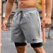 Men's quick-drying zipper shorts men's elastic fitness sports loose running casual fake two-layer pants basketball exercise pants_viptrois.com