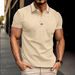 Men's Clothing Men's Casual Short Sleeve Shirt With Placket Stripes & Button Front - Breathable Polyester Blend, Relaxed Fit, Solid Colors For Summer_viptrois.com