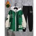 Men's Casual Baseball Jacket & Pants Set - Trendy Two-Piece Streetwear Outfit For Youth - Breathable Polyester Blend - Black/Red/Brown/Green (S-2XL)_viptrois.com
