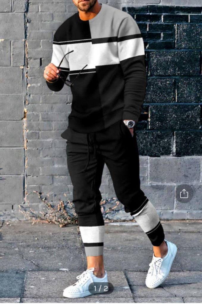 European And American New Sweater Suit Men's Casual Round Neck 3D Digital Printing Two-piece Suit Men's Suit_viptrois.com