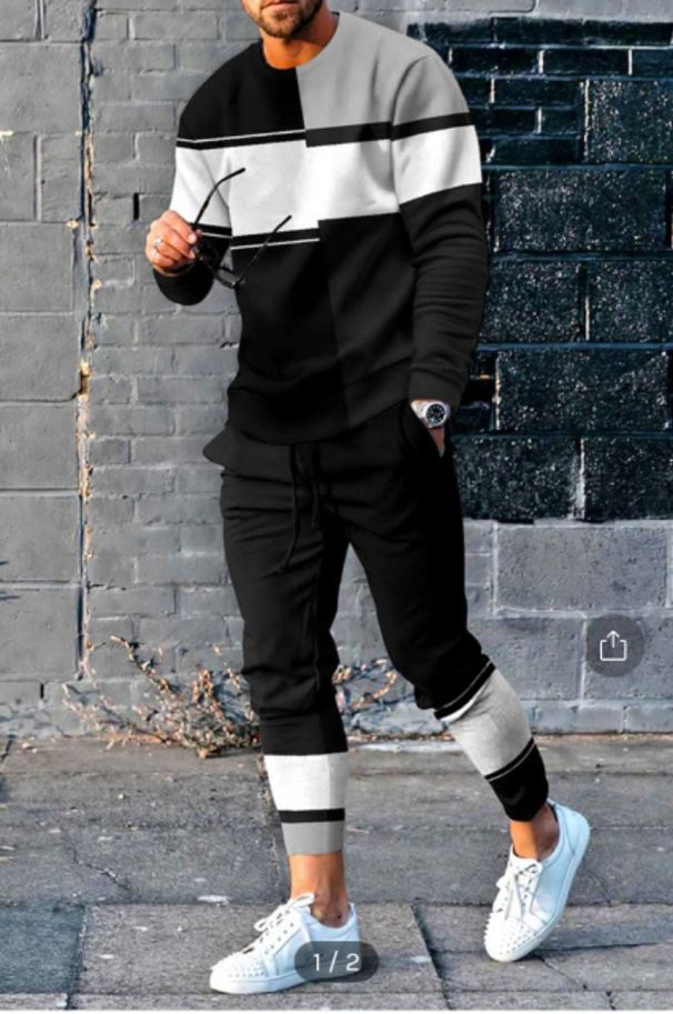 European And American New Sweater Suit Men's Casual Round Neck 3D Digital Printing Two-piece Suit Men's Suit_viptrois.com