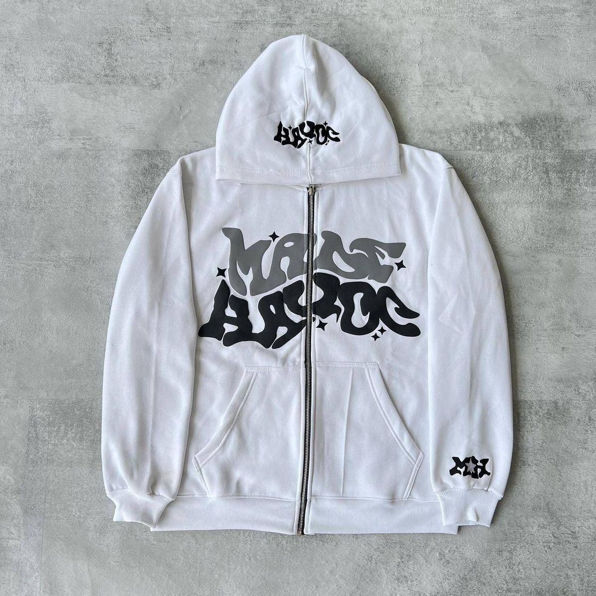 Men's Clothing Autumn New Style Sweatshirt Personality Street Style Foam Letter Print Cardigan Sweatshirt Jacket_viptrois.com