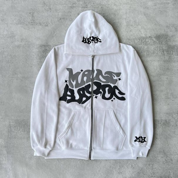 Men's Clothing Autumn New Style Sweatshirt Personality Street Style Foam Letter Print Cardigan Sweatshirt Jacket_viptrois.com
