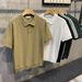 Men's Clothing Spring And Summer Knitted Plaid Texture Lapel Loose Polo Short Sleeved Men's Breathable Casual Knitted Sweater_viptrois.com