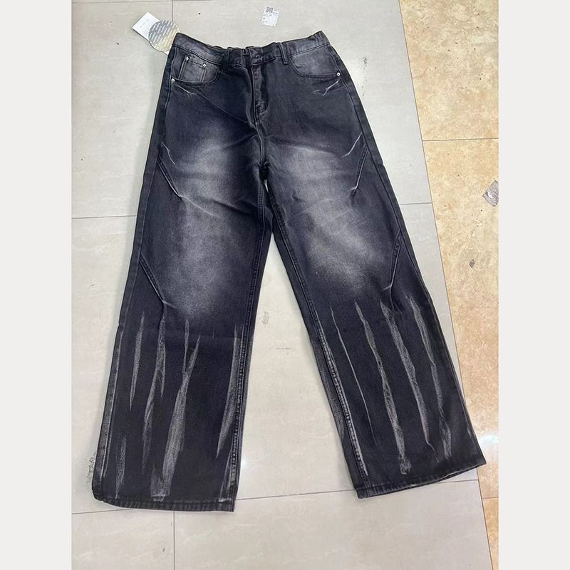 Men's Clothing High Street Niche Design Jeans Retro Trend Straight Loose Drooping Wide Leg Pants_viptrois.com