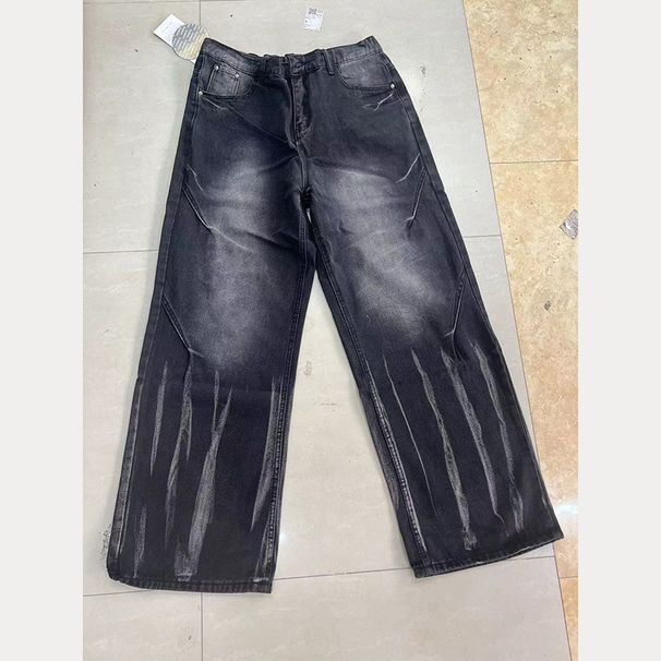 Men's Clothing High Street Niche Design Jeans Retro Trend Straight Loose Drooping Wide Leg Pants_viptrois.com