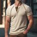 Men's Clothing Summer Henley Shirts Five Line Stitching Small Square Loose Men's Round Neck Henley Shirts_viptrois.com
